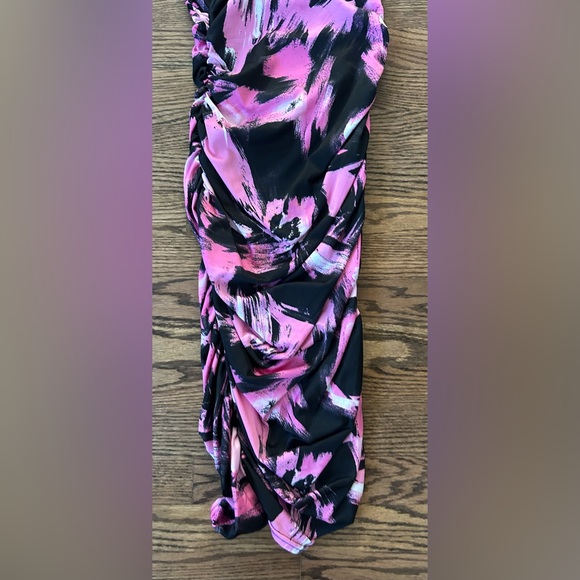 The Fashion Poet Ruched One Shoulder Dress In Black Multi Size Medium NWOT - Picture 9 of 9